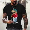 Herr t-shirts tecknad björnserie mönstrad mens t-shirt intressant tryckt undertröja casual mode mens kläder bomull kvinnor t-shirt t240419