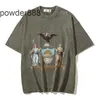 24SS Summer New Product Half Sleeve Eagle Print High Street Short Washed Old T-shirt Trendy