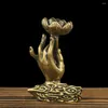 Figurines décoratines en laiton bergamote Bouddha Hand Lotus Fleur Flow Flow Encens Solid Copper Stand Base Crafts Meditation Decor