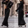 Casual Dresses Wepbel Turtleneck Bell Sleeve Long Dress Women Solid Color Slim Fits Midi High Waist Full Length Maxi