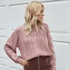 Panks de femmes Automne / hiver Nouveau cou rond Pullover en tricots pour femmes Fleur torsadée à manches longues Pull en vrac plus taille T-shirt