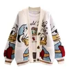 2024 NEW Womens sweater new wool knit sweater womens V-neck mid-long coat striped buckle art sweater simple multi-purpose luxury womens wear cartoon sweater