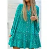 Vestidos informales Boho Dot estampado Camisa suelta Vestido Mujeres 2024 Fashion de primavera Poschwork V-Eck Flare Manga A-Line Beach Fiest