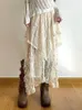 Летняя кружевная асимметричная юбка Fairycore Women Vintage Y2K Boho Эстетическая мода высокая талия средняя юбка Леди Праздничные наряды 240419