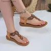 Sandaler Summer Flat Elastic Sequin Metal Sandaler för Womens Casual Fish Mouth Roman Q240420