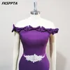 Party Dresses Long Purple Evening Dress Cute Bows Silver Crystal Belt Off The Shoulder Formal Gowns For Vestido De Festa