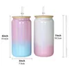 16oz Sublimation Shimmer Glitter Glass Cups Rainbow Gradient Tumbler Holographic Juice Jar Beverage Drinking Beer Can Cups Iced Coffee Mugs With Bamboo Lids & Straws