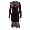 Casual jurken Purple Velvet Dress Women V-Neck lange mouw ruche midi elegant kerstjaar voor 2024