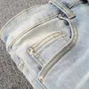 Мужчины хрустальные отверстия разорванные лоскутные джинсы уличная одежда светло -голуба