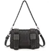 Taillezakken Goth Rivet Schoudertas Punk Skull PU Lederen ketting Satchel Tote Black Wallet Y2K -stijl Handtas Rugzak Bolsos