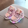 Childrens Led Sneakers Girls Cute Glowing Princess Shoes Toddler Luminous Nonslip Footwear Kids Soft Bottom Lighted 240416