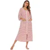 Sleep Lounge femminile Aamikast Zipper Front Abes Women House Coat Miciccia a mezza manica Lunga camicia da notte con tasche S-XXL D240419