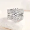 Solitaire Ring Newshe Solid 925 Silver Solitaire Round Cut Engagement Ring Set Guard Wedding Band Enhancers for Women CZ Simulated Diamond D240419