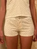 Женские шорты сладкий цветочный печатный лоскут Slim Women Home Home Cotton Soft Elastic Button Complete Bint