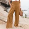 Pantaloni da donna in lenzuola per donne con gamba alta larga gamba sciolta palazzo casual beach trendy con tasche ropa para mujer