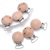 10st Natural Beech Wood Pacifier Chain Dummy Holder Clips 30mm Round träglipp matklass Baby Teether Chew Toys 240407