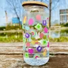 Wine Glasses 16oz Cute Stickers Drinking Glass Can With Bamboo Lid Straw Iced Coffee Tumbler Gift For Friends Summer Cup