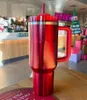 Electric Neon White Pink Black Mugs Quencher H2.0 40oz rostfritt stål tumlers koppar med silikonhandtagslock och halmresor Bilvattenflaskor 0419