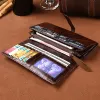 Wallets High Quality Genuine Leather Purse Clutch Bag MultiCapacity Card Holder Money Cell Phone Pocket Oil Wax Cowhide Men Long Wallet