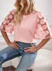 Blouses pour femmes mode rose creux ourne de dentelle épissant le chemisier à manches courtes élégant bureau élégant shirt coaster o cou tops