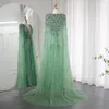 Robes de fête Dubai Luxury Crystal Green Soirée avec Cape Elegant Femmes Robes de robe de mariée