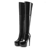 Bottes Stretch CHIGH HIGH FEMMES CUIR SEXY PLATFROM OUT-LE JONE FEMME FEMMES Talons noirs Dance Chaussures Fetish Large Taille