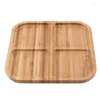 Plates 4 Grids Bamboo Snack Plate Rectangle Fruit Bread Tray Dishes Organizer Rack Refreshment Kitchen Party Supplies