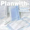 Feuille A7 Notebook Simplicty Blanc Blue Journal Binder Bandier pour l'étudiant Sac de rangement des cahiers de papeterie transparent
