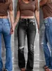 Jeans para mujeres Pantalones de bote para mujeres Lavados de la parrilla delgada Denim Palabra