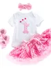 2024 Baby's 2024 Short Sleeve Cartoon Cake Romper Pink Dot Puffy Skirt 3 قطع صغيرة