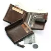 Carteiras de couro genuíno masculino carteira vintage trifold carteira bolsa de moeda masculina carteira pequena titulares de cartão curto walet portomonee