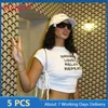 Women's T Shirts 5st bulk artiklar Partihandel Summer för kvinnor Sexig gröda Topp Kort ärm O-Neck Letter Tryckt Tees Y2K M13080