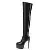 Bottes Stretch CHIGH HIGH FEMMES CUIR SEXY PLATFROM OUT-LE JONE FEMME FEMMES Talons noirs Dance Chaussures Fetish Large Taille