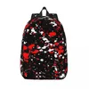 Sırt çantası kırmızı ve beyaz boya sıçramaları siyah kadın küçük sırt çantaları erkek kızlar kitap çantası omuz çantası dizüstü bilgisayar okul okulu