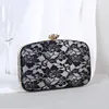 Evening Bags 2024 Female Bag Lace Clutch Purse Handbags Luxury Designer Metal Rose Button Shoulder Chain Bride Wallet