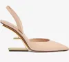 Gebeeldhouwde jurk met hoge hakken metallic hakken slingbacks slip-on dia's kalfsleer pailletten sandalen voor vrouwen designer fabrieksschoenen