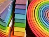 3D -pussel högkvalitativa träleksaker Lime Trä Rainbow Arch Stacking Blocks Building Semi Color Sortering Peg Dolls Balls Slat For Kids Play 240419