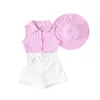 Clothing Sets 2-8Y Kids Girls Summer 3Pcs Striped Sleeveless Lapel Vest Shirts Bowknot Shorts Skirts Sun Hat Children Clothes