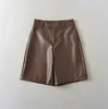 Shorts voor dames 2024 vrouwen herfst hoge taille knie lengte faux lederen retro bf stijl korte pu rechte broek casual broek los bodem