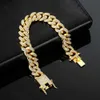 Chain Hiphop Men Women 13mm Prong Cuban Link Chain Armband Bling Iced Out 2 Rows Rhinestone Paled Miami Rhombus Cuban Chain Jewelry D240419