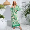 Casual Dresses Fashion Printed Swing Maxi Dress For Women Loose Pullover V-neck Long Sleeved Vestido 2024 Summer Lady Holiday Beach Robes