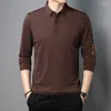 Men's Polos Business Polo-Collar Spring Autumn T-Shirt Leisure Tops de mangas compridas respiráveis Pullover para roupas masculinas W7054