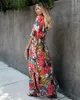 Plus Size Womens Summer Loose Kimono Maxi Dress Wrap V Neck 34 Sleeve Floral Print Slit Long Dresses 240412