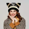 かわいい猫の耳編みウールの帽子女性ファッションフード付きキャップビーニー冬の温かい豚の耳のウール帽子デザインkpopパーソナリティボンネット240419