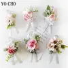 Armreifen Brautjungfer Schwestern Armreifen Handblumen Männer Bräutigam Brosche Boutonniere Hochzeit Corsage Armband Seidenband Rose Rose