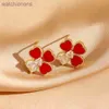 Womens Top Grade Vancelfe Original Designer Earrings High Version Clover Love Earrings for Women with Gold Plated High Grade Red Agate Jewelry with Logo