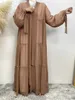 Roupas étnicas pérolas de chiffon tie tie design cardigan túmulo modesto muçulmano dubai elegante kimono vestido abaya corban eid mulher d240419