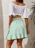 Faldas La cintura alta para mujeres Irregular Solid Falda corta Moda de verano Bordes con volantes Mini Blanco Blanco Blanco