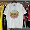 Camiseta de diseñador de 24SS Rhude Flawer estampado de flores High Gram Heavy Doble Doble Algodón Camiseta Camiseta de manga corta Hombres Mujeres