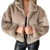 Damesjassen vrouwen katoen gemengde jas elegant pluche ritssluiting vest voor stijlvolle winter woon -werkverkeer trendy solide kleur met stand